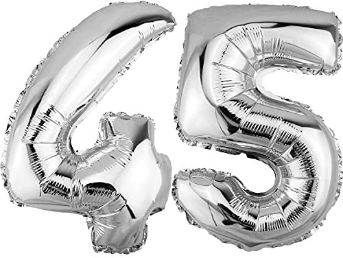 DekoRex Ballon gonflable argenté - 82 cm - Pour anniversaire, mariage, décoration (chiffre 45)