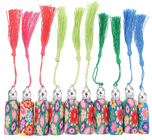 Lurrose 10Pcs Ätherisches Öl Roller Flaschen Retro Roller Flaschen 10Ml Glas Parfüm Flaschen Ätherische Öle Flaschen mit Quasten