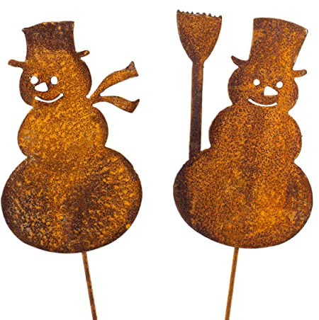 Blümelhuber 2 kleine Schneemann Deko Außen Gartenstecker - Weihnachten Deko - Perfekte Gartendeko Weihnachten oder Weihnachtsdeko Haustür -2er Set