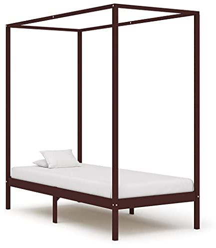 Tidyard Himmelbett mit Lattenrost Holzbett Bettgestell Bettrahmen Schlafzimmerbett Schlafzimmermöbel Einzelbett Dunkelbraun Massivholz Kiefer 100 x 200 cm
