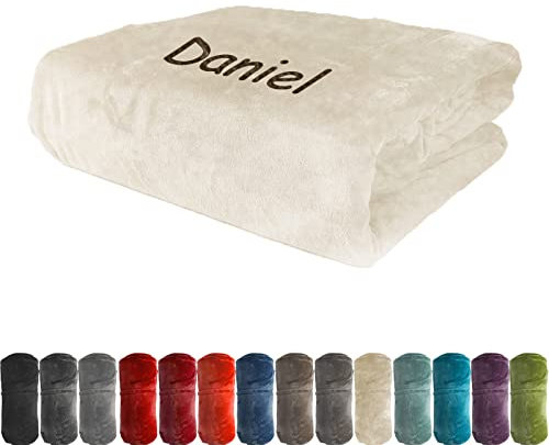 Kuscheldecke mit Namen Personalisiert | Kuscheldecken in 150x200 cm & 180x220 cm | Decke mit Namen bestickt | Kuschelig Weiche Wolldecke als Namen Geschenke | XXL Kuscheldecke (Aqua, 150x200cm)
