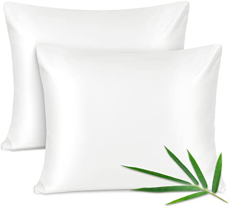 Joyhabit Bambus Kissenbezug 80x80cm, 100% aus Rein Natur, Weich und Seidig für Baby, Vegan und Umweltschützer, Zweier Pack, Schneeweiß