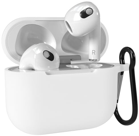 EAZY CASE - Schutzhülle für AirPods 3 Hülle Weiß Silikon Case Stoßfest mit Karabiner geeignet als Schlüsselanhänger Antikratz Etui rutschfeste Silikonhülle für Airpod 3. Generation in Weiß