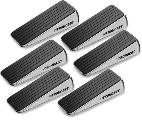 Strongest Home Wall & Door Stopper, Heavy Duty Door Stop Wedge Made of Premium Quality Zinc and Rubber Suits Any Door, Any Floor. Set of 6