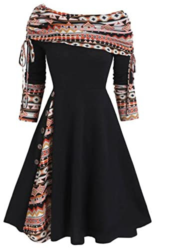 Onsoyours Robe Décontractée Femmes À Manches Longues Épaules Imprimé Robes Tunique Swing A-Line Mi-Longue Robes de Plage Au Genou Grande Taille Hiver Pullover A Rose XXL