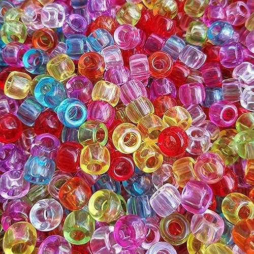 Bala&Fillic Pony Beads Size 6X9mm 1000pcs Transparent Multi Colors Mixed in Bag, Craft Pony Beads for Making Bracelets