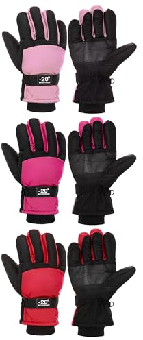 Geyoga 3 Paar Kinder Ski Handschuhe wasserdichte Isolierte Schneehandschuhe für Jungen Mädchen (Lila, Grün, Rot, 6-10 Jahre)
