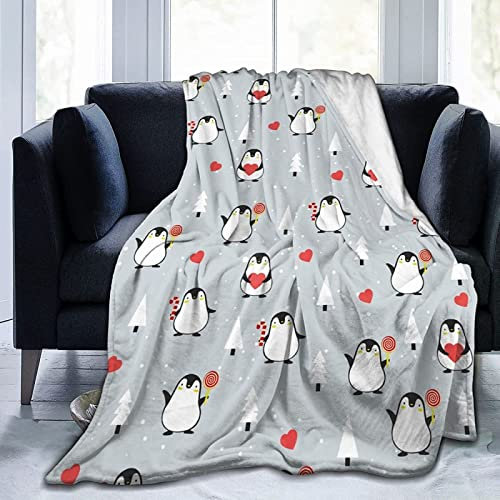 Kuscheldecke 130x150 Süßer Pinguin, 3D Gedruckte Flanell Fleecedecke Liebe Weiche und Warme Wohndecke, Decke als Sofadecke, Tagesdecke Wolldecke für Kinder Erwachsene