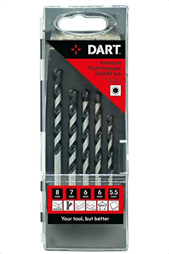 DART 5 PC Premium Hex Multipurpose Drill Bits Set - Drill Bits Sets Mixed Can Be Used as Wood Drill Bits/Tile Drill Bits/Metal Drill Bits/Plastic Drill Bit - Power Tool Accessories for Electric Drill