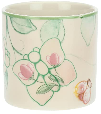 THUN Pasqua 2023, Vaso in Stoneware Decorato con Farfalle e Fiori in Gres, Versione Arancio, Linea Pasqua Favolosa, 12.8x2.6x10 cm