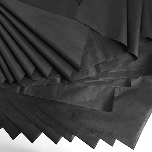Seidenpapier Schwarze,125 Blatt 50 x 76 cm,17gm Größe Säurefreies Geschenkpapier,Decoupage Mattschwarzes Geschenkpapier für Geschenkverpackungen Kunsthandwerk Geburtstag Halloween