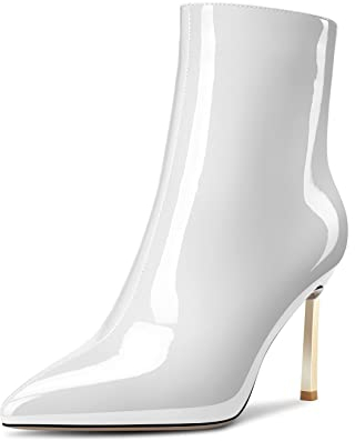 NobleOnly Donna Alto High Spillo Tacco Heel Chiusa a Punta Cerniera Stivaletti Clear Classico Stivali 8.5 CM Heels Bianco 37 EU