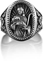 Bysilverstone Schmuck – Jesus Christus Hält Lamm-Männerring, Hirte Jesus Mit Lamm, Christliche Männerringe, Siegelring Aus Sterlingsilber, Ring Für Sie, Katholischer Ring