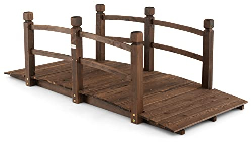 COSTWAY Ponte da Giardino in Legno di Abete con Ringhiere Portata 180 kg | Ponticello Decorativo in Legno per Giardino Cortile e Fattoria, 171x76,5x58,5cm