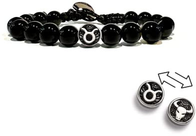 clorophilla. Bracciale Astrologico con Segno Zodiacale in Onice Nero Unisex - 12 Costellazioni Doppio Verso In Acciaio Gioiello dell'Orsocopo in corda cerata Regolabile (TORO)