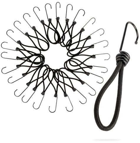 Brevanza 25 Piezas Pulpos Elasticos, Gomas Elasticas con Gancho, Cuerdas Elásticas con Ganchos, Ganchos para Lona Piscina, Tensores de Goma Elastico en Espiral, Ganchos Elásticos para Carpas
