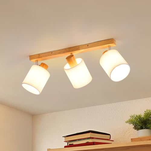 wowatt Plafonnier 3 Spots Orientables, Douille E14, Spot Mural, Éclairage de Plafond, Lampe Murale Chambre, Lustre Plafonnier Bois pour Cuisine Salon(sans Ampoule)