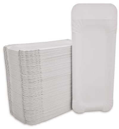 Ecocleo® Pappteller mit Anfasser 8 x 21 cm | 250 Stück Einwegteller eckig, mit Abriss für Bratwurst | Papierteller Grillfest, Geburtstag oder Party | Einweggeschirr biologisch abbaubar