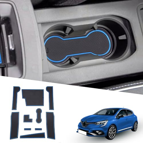 Ruiya Kompatibel mit Renault Clio 5(Elektronische Bremse) 2020-2023 2024 Gummimatten Türschlitzmatte, Antirutschmatten Mittelkonsolen Rutschmatten TürnahtMatte Getränkehalter Matte Clio 5 Zubehör