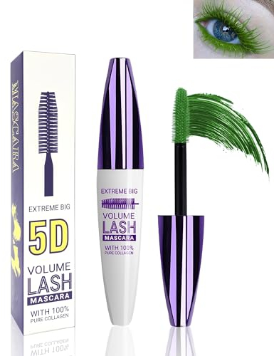 Green 5D Telescopic Lift Mascara for Eyelashes, Waterproof Long Lasting Colored Mascara, Grün Wimperntusche Wasserfest, Wischfest Wimperntusche Voluminös und Charmant, Makeup für St. Patrick's