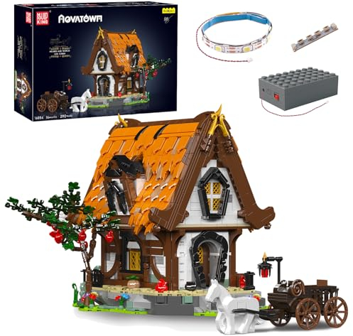Mould King 16054 Straßenansicht Baukasten, Das MOC Mittelalterliches Holzhaus Baustein (2192 Teile), STEM Klemmblock-Modell als Geschenk, Sammelbares Architekturspielzeug für Kinder/Erwachsene