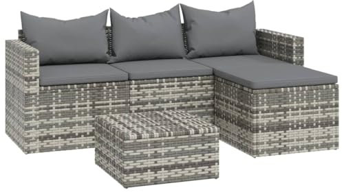 Willood 3-TLG. Garten-Lounge-Set mit Kissen Grau Poly Rattan