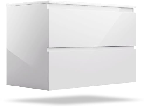 blumfeldt Johnstone Waschbecken mit Unterschrank – weiß Hochglanz Waschtisch mit Soft-Close, Keramikbecken, feuchtigkeitsbeständigem Material und geräumigen Schubladen – einfache Montage