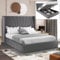 Ottoman Bed Frame Gas Lift Up Bed Upholstered King Size Bed Frame, Wooden Slats Space Saving Bed Frame UKFR Velvet Bed with Storage, 5ft Dark Grey King No Mattress