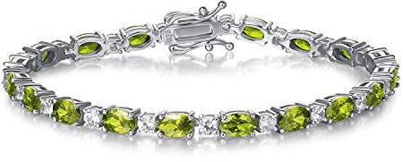 FANCIME Tennisarmband Damen 925 Sterling Silber Peridot Tennis Armband Geburtsstein Geschenk Schmuck für Damen Mädchen, Länge 19 cm