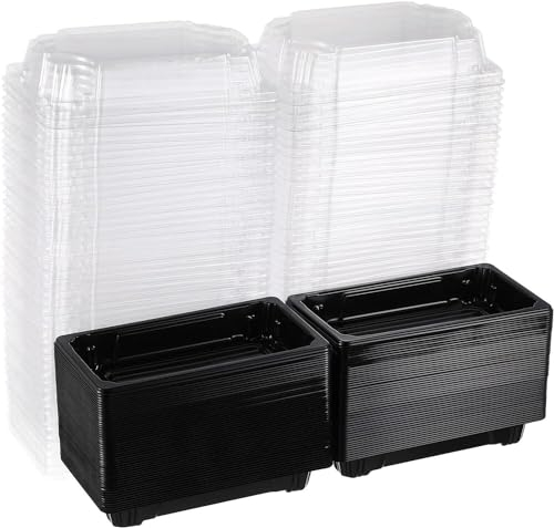 SDFIXINGS Disposable Black Sushi Box Tray with Clear Lids Pack 50 - Portable Take Out Sushi/Cake/Dessert/Fruit Container (220 x 90 x 50mm)