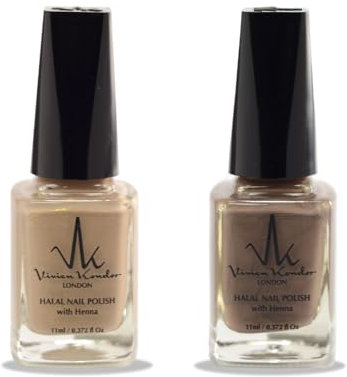 (2Pcs Set) Henna Infused Halal Nail Polish Water Permeable Nail Polish Wudhu and Vegan Friendly Long lasting Shiny Nail polish (Rose Gold + Jet Setter)
