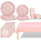141PCS Pink Rosegold Party Tableware Decorations for Kids Birthday,Disposable Party Tableware Set Tablecloth Table Covers,Paper Plates,Paper Napkins,Cups for Birthday Wedding Party