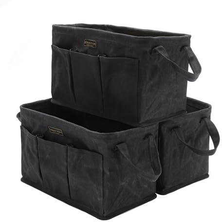 Set di 3 valigie porta attrezzi 13,8 x 7,8 pollici, borsa rettangolare pieghevole per attrezzi in tela cerata con manici per attrezzi (nero)