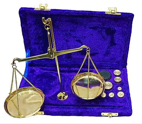 vintage Old Traditional Goldsmith Weight Scale showpiece Brass Weighing Scale Balance Justice Law Scale Decoration Apothecary Scale Small Brass Weight Scale (Blue)