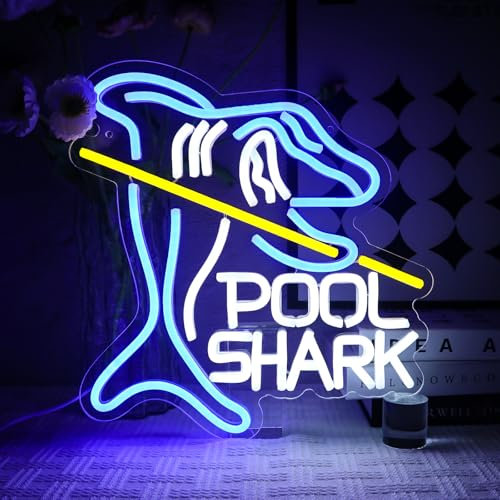 OYCGZV Cartel de neón para piscina, tiburón neón, letrero LED para pared, piscina, tiburón, letrero LED USB para club de snooker, fiesta, habitación, zona de juego, decoración, regalos para amantes