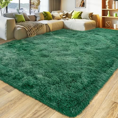 BSGIFT Flauschiger Hochflor Teppich Grün 160x230 - Teppich rutschfest für Wohnzimmer Schlafzimmer Kinderzimmer - Modern Wohnzimmerteppich Bettvorleger, Dunkelgrün Shaggy Langflor Fellteppich