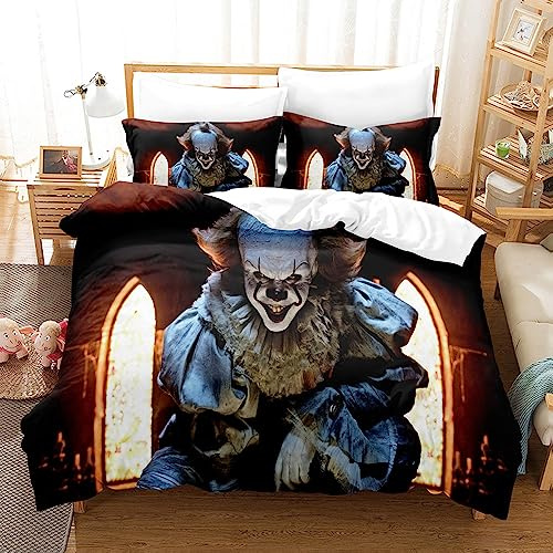 Bettwäscheset 135 X 200 cm, Mehrere Größen, Pennywise-Bettbezug, 100% Weiche, Bequeme Mikrofaser + 2 Kissenbezüge 80 X 80 cm (135x200cm,IT 02)