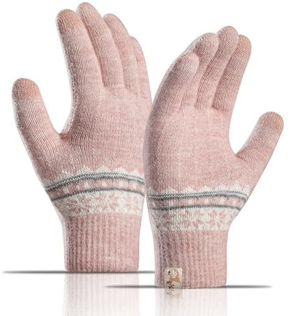 Long Keeper Winter Damen Handschuhe Touchscreen Thermische Warme Strickhandschuhe Elastische Gestrickt Fäustlinge zum Fahren Gehen Laufen (Rosa)