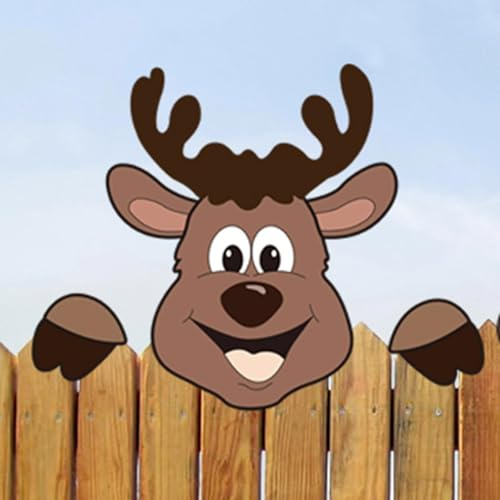 Weihnachten Outdoor Dekorationen Weihnachten Zaungucker Dekoration Weihnachtsmann Elch Elf Gucken Garten Zaun Schild für Weihnachten Indoor Outdoor Haus Party Zubehör (Elch)