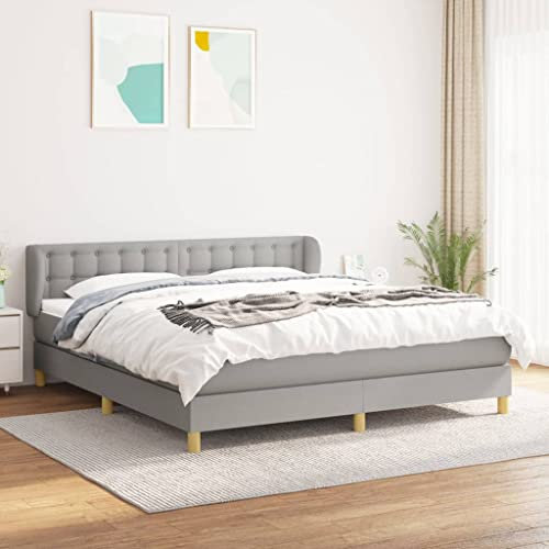 OHOOWOO Boxspringbett mit Matratze Hellgrau 180x200 cm Stoff,Boxspringbett Deluxe Zeitloser Schlafkomfort für Rücken und Bauch