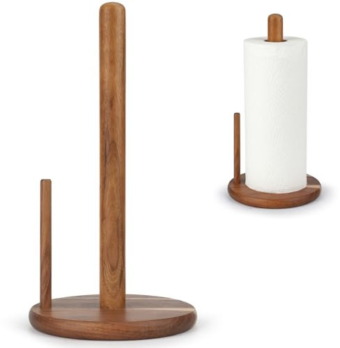 E-ROOM TREND Wooden Paper Towel Holder | Acacia Wood Natural Color Paper Holder Stand Countertop Kitchen Bathroom Roll Organizer | for Dining Table Home(ZJ001A)