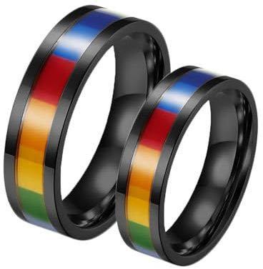 Wycian Ringe Damen Hochzeit, Edelstahl Ring Männer 2 Stück Titan Schwarzer Lgbt-Ring 6mm Bandring Größe Damen 52 (16.6) Herren 54 (17.2) für Paare Hochzeit