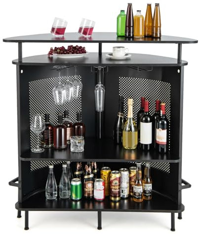 COSTWAY Bartisch Küche, Küchentheke mit Stauraum und Fußstütze, Theke Bar mit Metallrahmen, verstellbare Füße, 110,5 x 48 x 112,5 cm, schwarz