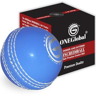 ONEGlobal Incrediball - Palla da cricket morbida per esercitazione, per interni ed esterni, in gomma, con nucleo e cuciture cucite, per pratica, abilità di levigatura e divertimento in famiglia (1 blu