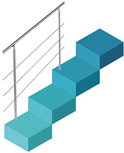Pasamanos de acero inoxidable para escaleras, balcones y barandillas, 140 cm x 85 cm, con tres barras horizontales