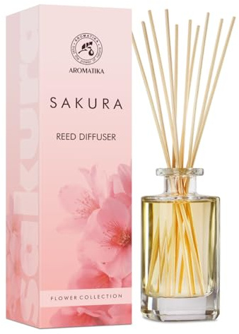Raumduft Diffuser Sakura 140ml - Raumbeduftung mit Stäbchen - Frischer Duft - Lufterfrischer für Raum - Zuhause - Büro - Boutique - Aromatherapie - Reed Diffuser