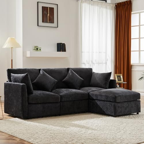 Zepneiy Canapé d'angle Convertible en Forme de L, Canapé Convertible avec Repose Pieds, Canapé 3 Places Canapé Moderne Design pour Appartements, Canapé lit en Chenille Gris