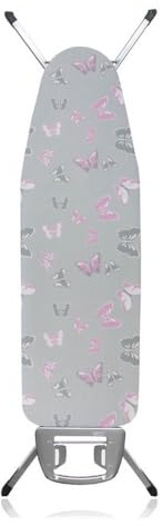 DURA HOME Premium Ironing Board Cover – 2 sizes, 100% Cotton + 3 mm Foam Pad – Heat-Reflective, with Adjustable Drawstring Fastener (Butterfly, M (132x48cm))