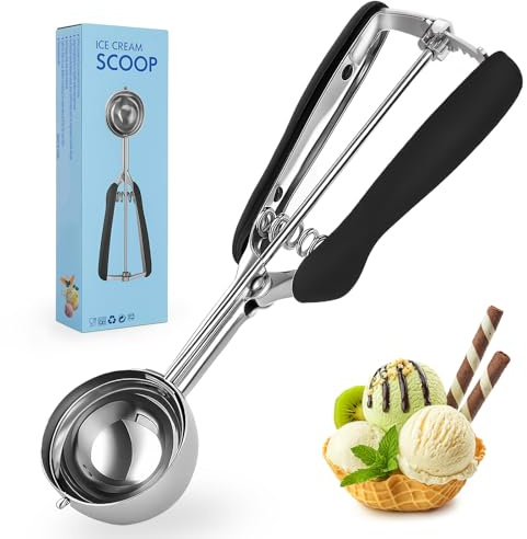 pangdapengpeng Cucchiaio Gelato Acciaio Inox 304, 5cm Porzionatore Gelato con Grilletto, Paletta Gelato per Biscotti, Torte, Melone, Polpette, Frutta, Impasto (Nero)