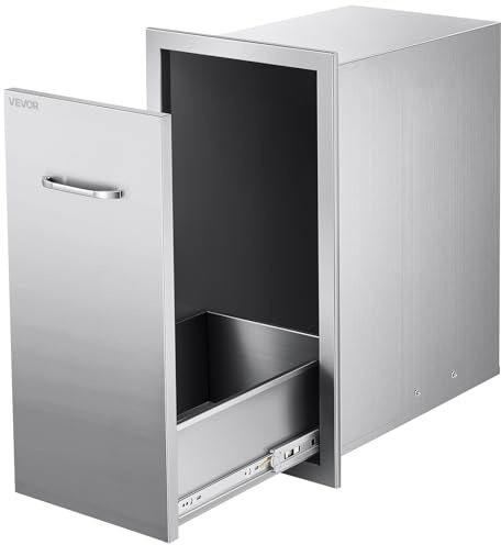 VEVOR Cassetto per Rifiuti da Cucina per Esterni, 320 x 500 x 615 mm, Spazio di Archiviazione Interno, Cassetti Multiuso da Esterni in Acciaio Inox, Capacità 25 kg per Ripiano, per Isola Barbecue